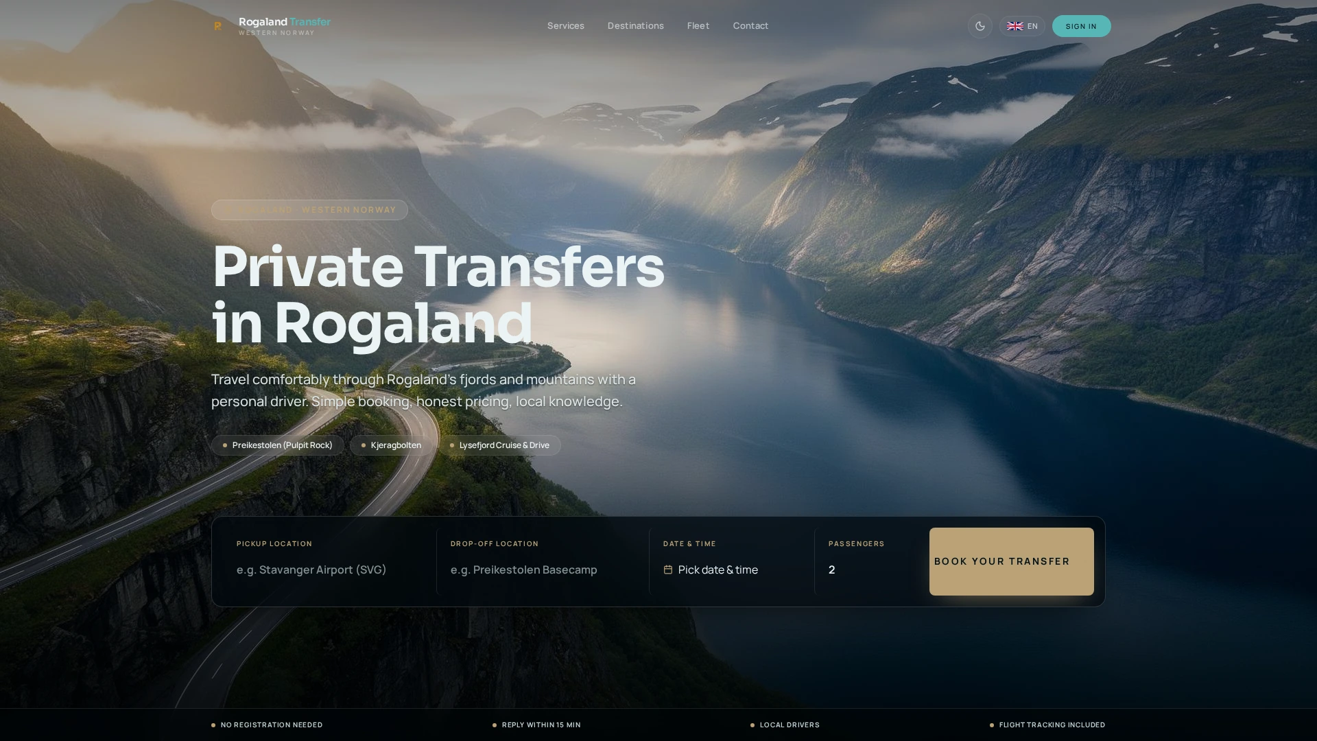 Rogaland Transfer — forside med transferforespørsel